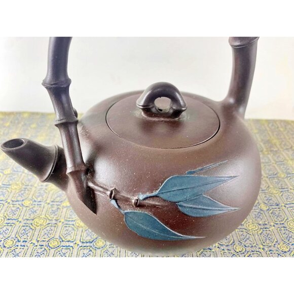 Vintage Chinese Yixing Zisha Clay Bamboo Teapot Set With 6 Cups & Saucers Origin - Picture 4 of 10